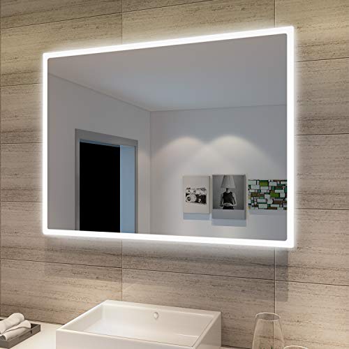 SONNI Badspiegel mit Beleuchtung 80x60 cm Wandspie...